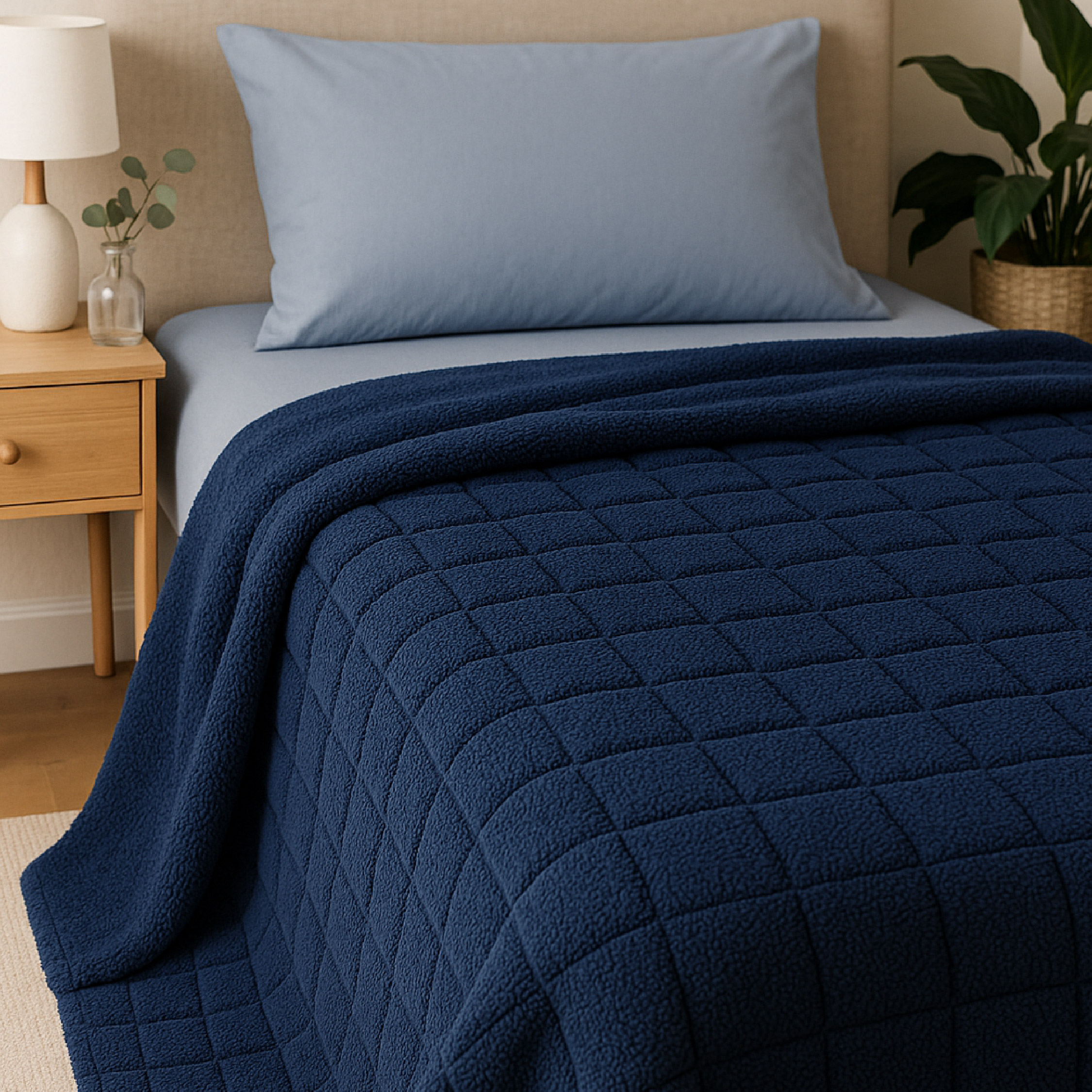 Elega Decor Jacquard Sherpa Blanket – Single (150x200 cm) – Geometric Embossed | Ultra-Soft Sherpa Fleece, All-Season Comfort | Grey, Navy Blue