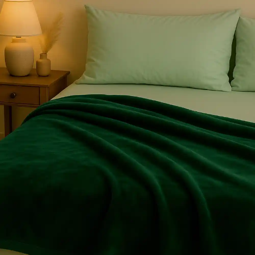 Elega Decor Flannel Blanket – Double (200x220 cm) | Ultra-Soft, Premium Brushed Polyester, All-Season Comfort - Solid Dark Green, Brown, Navy Blue, Gold