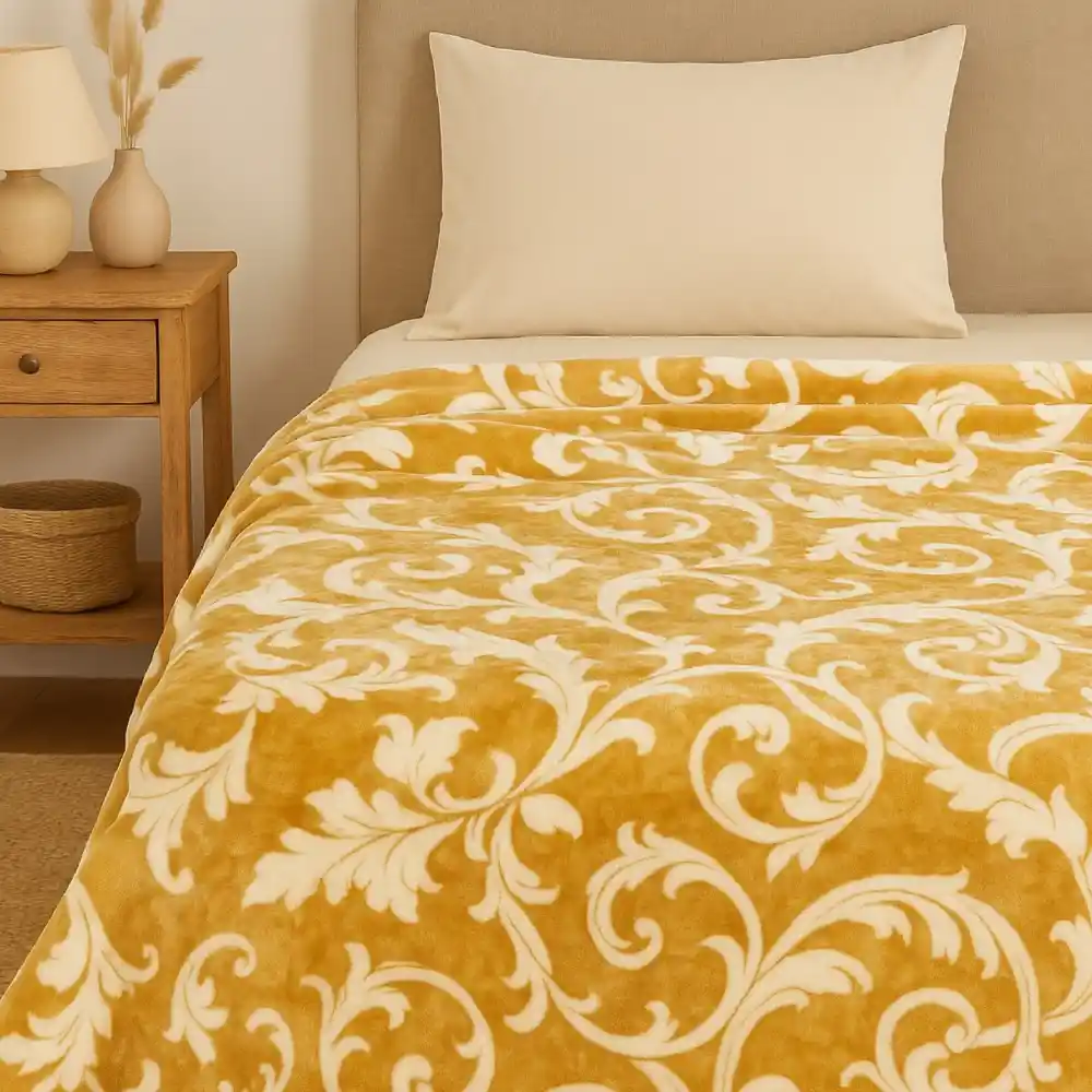 Flannel Fleece Double Size 200 x 220 cm for All Season Fluffy Blanket Warm Bed Blanket Throw for Sofa & Bed Comfortable and Soft Blanket | Leaf Print, Geometric Print, Damask Print