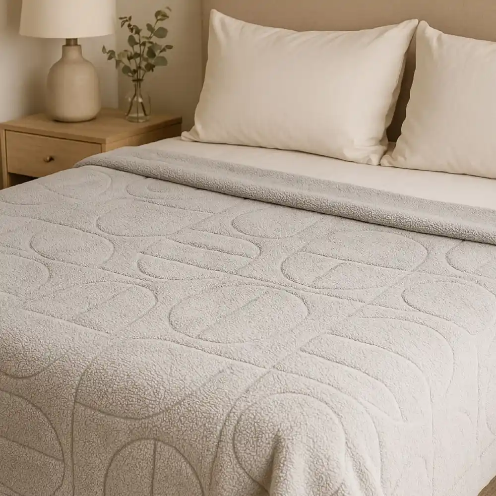 Elega Decor Sherpa Blanket – Single (150x200 cm) – Jacquard Geometric Embossed | Ultra-Soft Sherpa Fleece, All-Season Comfort - Grey, Navy Blue