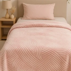 Elega Decor Jacquard Flannel Blanket – Double (200x220 cm) – Knitted Leaf Embossed | Ultra-Soft, Premium Brushed Polyester, All-Season Comfort |  Light Green, Blue, Purple, Pink